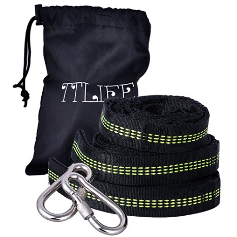 TTLIFE Hammock Tree Straps. Heavy Duty Strength, Extra Long, Ultralight, & Adjustable Loops. No-Stretch Polyester (Black)