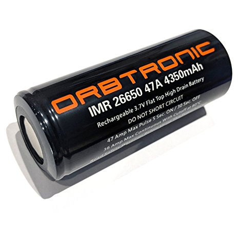 26650 47A Battery ORBTRONIC Rechargeable IMR Li-ion High Drain-High Discharge 4350mAh Flat Top 3.7V