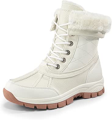 DREAM PAIRS Snow Boots for Women Waterproof Mid Calf Lace Up Duck Boots Warm Faux Fur FuzzyGo Bold Winter Boots for Outdoor