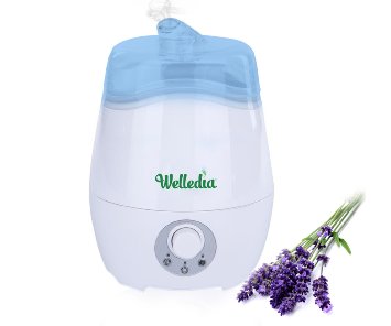 Essential Oil Diffuser Ultrasonic Aromatherapy Diffuser Wave 250ml by Welledia - Cool Mist Humidifier - with built-in Ionizer Color Changing LED Lamps Waterless Auto Shut-off Function Adjustable Mist