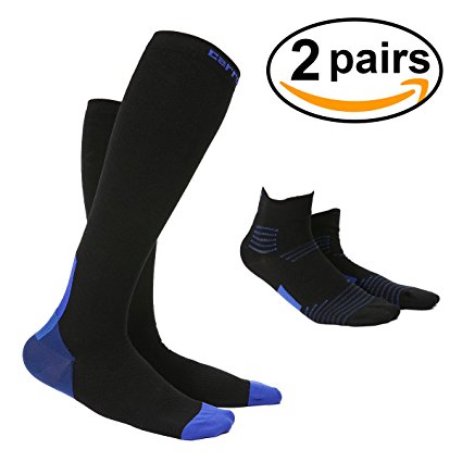 OUTERDO Compression Socks for Men & Women Graduated Athletic Sport Socks Best compression hose for Running Cycling Baseball Medical Nursing, Edema,Pregnancy long socks and short socks 2 pairs