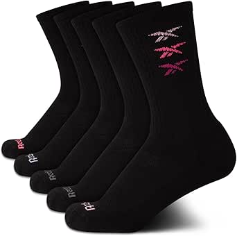 Reebok Women's Crew Socks - 5 Pack Performance Arch Support Athletic Socks - Cushioned Terry Crew Socks for Women (Size:4-10)