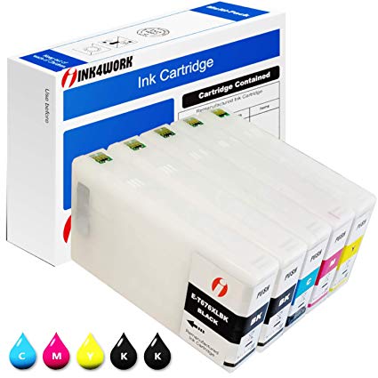 INK4WORK 5-Pack Remanufactured Ink Cartridge Replacement for Epson 676XL T676XL 676 XL for use with Workforce Pro WP-4010 WP-4020 WP-4023 WP-4090 WP-4520 WP-4590 (Black x2, Cyan, Magenta, Yellow)