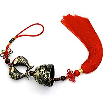 DMtse Chinese Lucky Feng Feng Shui Vintage Bell for Wealth and Safe, Success, Ward Off Evil, Protect Peace - Home Garden Car Interiors Hanging Charm Wind Chime Good Luck Blessing (Twin Fish)