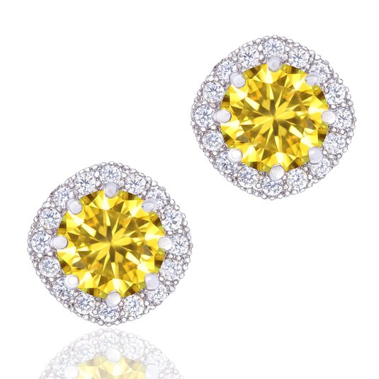 18k White Gold Plated Cubic Zirconia Cushion Shape Halo Stud Earrings (1.90 carats) by ORROUS & CO