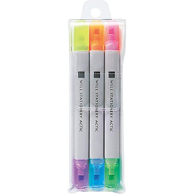 Kokuyo Will Stationery Actic Highlighter Twin Pen, 3-Pack (F-WPM104SET)