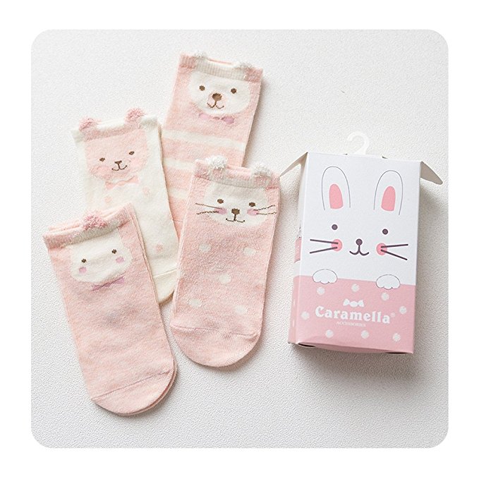 Huluwa Baby Socks 4 Pack Anti-Skid Unisex Newborn Cartoon Soft Cotton Socks