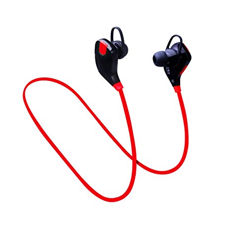 DIVA tech S7 Bluetooth earphones Wireless Sports Stereo Earphones with Mic Sweatproof Noise Cancelling Headsets for IOS and Android Phone work talk play workout gym smartphones tablets (Red)
