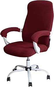 FORCHEER Office Chair Cover Water Repellent Jacquard Armrest Swivel Chair Slipcovers Removable Stretch Universal Computer Chair Cover L with Chair Arm Cover 2P-Wine Red