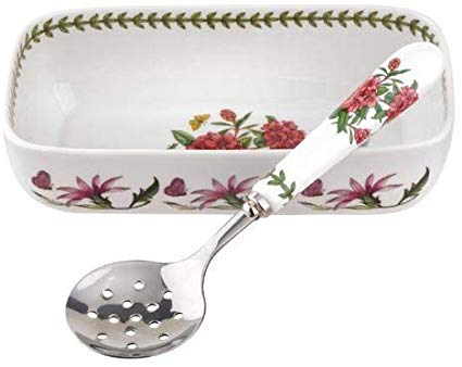 Portmeirion 608832 Botanic Garden Cranberry Dish & Slotted Spoon, White