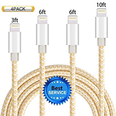 iPhone Cable SGIN,4Pack 3FT 6FT 6FT 10FT Nylon Braided Cord Lightning Cable Certified to USB Charging Charger for iPhone 7,7 Plus,6S,6 Plus,SE,5S,5,iPad,iPod Nano 7 - Gold Silver