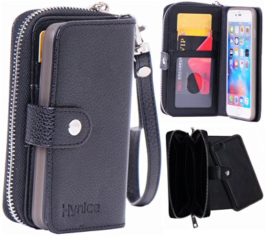 iPhone 6 Plus Wallet Case, Hynice iPhone 6 Plus Wallet Purse Case Leather Zipper Case with credit card slots and Magnetic Detachable Slim Cover for iPhone 6 Plus 5.5" (Litchi-black)