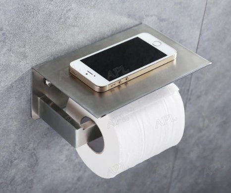 APL-8912F SUS304 Stainless Steel Toilet Paper Tissue Holder with Mobile Phone Storage Shelf Brushed Nickel