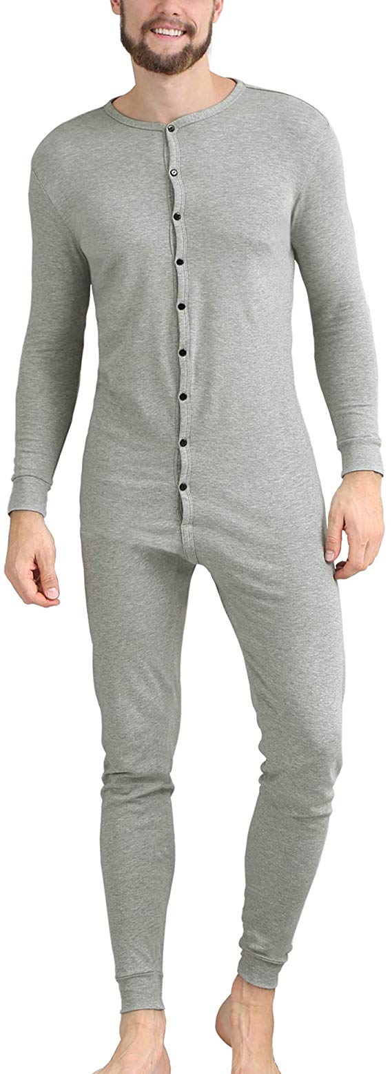 COLORFULLEAF Mens Cotton Thermal Underwear Union Suits Henley Onesies Base Layer