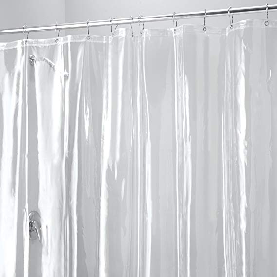 mDesign Vinyl 10-Gauge Shower Curtain Liner, Antibacterial, Mould and Mildew Free, 183 cm x 183 cm - Clear