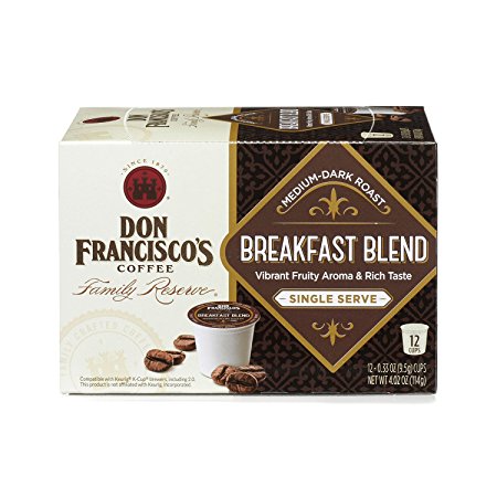 Don Francisco's Breakfast Blend, Rich Premium 100% Arabica Coffee Beans, Medium-Dark Roast, Single Serve Pods for Keurig, Family Reserve,12-Count, 4.02 oz