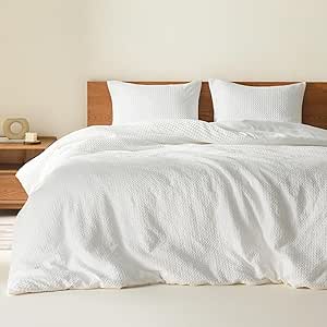 Comfort Spaces White Twin Duvet Cover Set - 2 Pieces Breathable Waffle Dobby Weave Texture Duvet Sets, Modern Farmhouse Boho Duvet Cover & Sham, All Season Twin Bed Set, Twin/Twin XL White