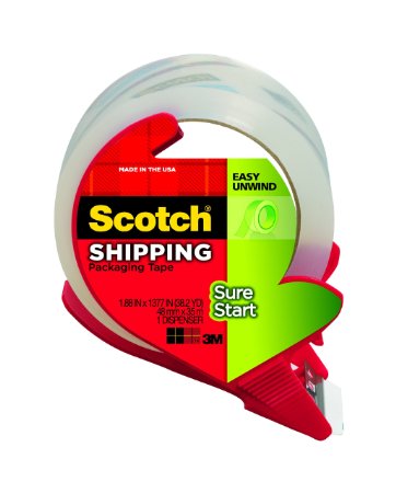 Scotch Sure Start Shipping Packaging Tape with Refillable Dispenser, 1.88 in x 38.2 yd (3450S-RD)