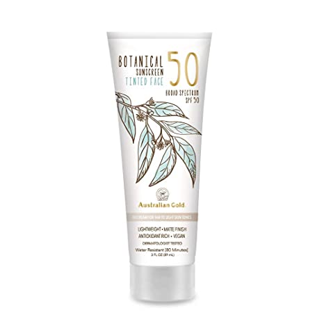 Australian Gold Botanical Sunscreen Tinted Face BB Cream SPF 50, 3 Ounce | Fair-Light  | Broad Spectrum | Water Resistant | Vegan | Antioxidant Rich