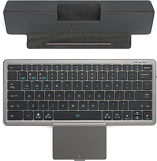 ZenRich Wireless Bluetooth Keyboard, Full Size Portable Keyboard with Hidden Touchpad(Sync Up to 3 Devices), Ultra Slim Travel Keyboard with PU Tablet Stand for Windows iOS Android Mac, Black