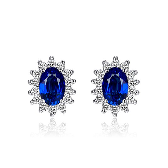 JewelryPalace Princess Diana William Kate Middleton's 1.5ct Created Blue Sapphire Stud Earrings 925 Sterling Silver