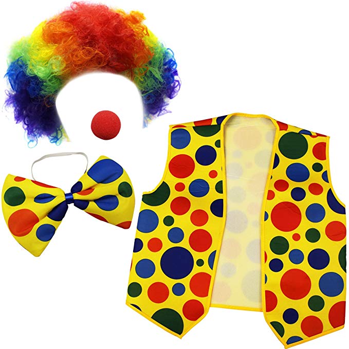 Tigerdoe Clown Costume - Clown Nose Clown Wig Bow Tie and Vest - 4 Pc Clown Dress Up Accessories