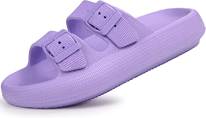 Weweya Pillow Slippers for Women and Men - Cloud Slides - Double Buckle Adjustable - EVA Flat Sandals