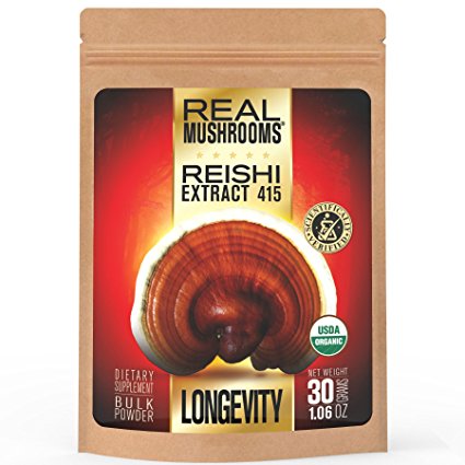 Reishi Mushroom Extract Powder by Real Mushrooms - Certified Organic - Ganoderma Lucidum / Ling Zhi - Immune Booster - 30g Bulk Reishi Mushroom Powder - Perfect for Shakes, Smoothies, Coffee and Tea