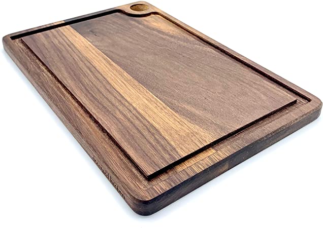 Accented Kitchen Walnut Wood Cutting Board - Reversible Sustainable American Hardwood with Juice Groove For Chopping, Carving, and Serving (12 x 8)