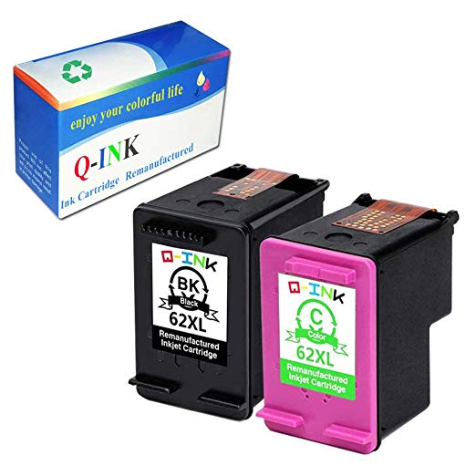 QINK Remanufactured Ink Cartridge Replacement for HP 62XL HP 62 XL C2P05AE C2P07AE High Capacity for Envy 5640 5642 5643 5660 7640 7645 Printer-2Pack (1 Black 1 Color)