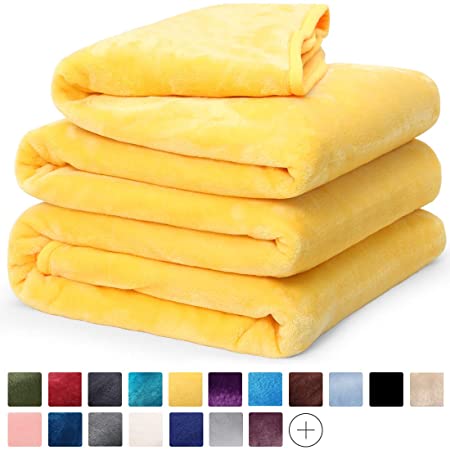 LEISURE TOWN Fleece Blanket Queen King Twin Throw Size Soft Summer Cooling Breathable Luxury Plush Travel Camping Blankets Lightweight for Sofa Couch Bed (Yellow, Twin (66" x 90"))