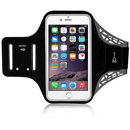 Anmry Sports Armband for iPhone 8 7 6S 6 HTC One 4.7" Outdoor Workout Gym Arm Pouch Bag [Premium Lycra] [Adjustible] [Refletive Strip] [Key Earphone Holder] [Cash Card Slot] (Black)