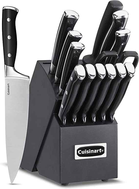 Cuisinart C77BTR-15PBK Classic Forged Triple Rivet, 15-Piece Knife Set with Block, Superior High-Carbon Stainless Steel Blades for Precision and Accuracy, Black