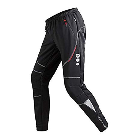 Santic Men's Cycling Trousers Fleece Thermal Winter Warm Windproof Pants Black