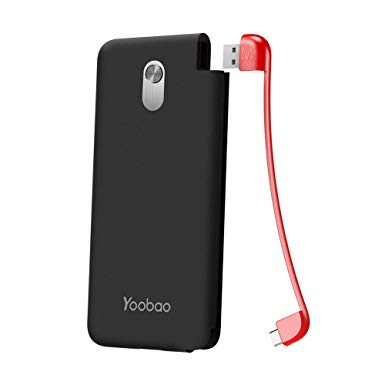 Yoobao Slim Portable Charger, 10000mAh Power Bank External Battery Pack Cell Phone Backup Charger with Built-in Micro Cable Compatible Android, Samsung Galaxy S7/S7 Edge, HTC, Nokia, LG & More - Black