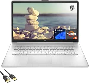 HP Laptop for Business and Student, 17.3" FHD IPS Display, AMD Ryzen 5 5500U, 64GB RAM, 1TB PCIe SSD, FP Reader, Webcam, Keypad, Bluetooth, USB-C, HDMI, US Version KB, PDG HDMI Cable, Win 11 Pro