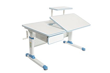 ApexDesk Little Soleil Dx 43" Children's Height Adjustable Study Desk W/ Integrated Shelf & Drawer (Blue), Denim Blue