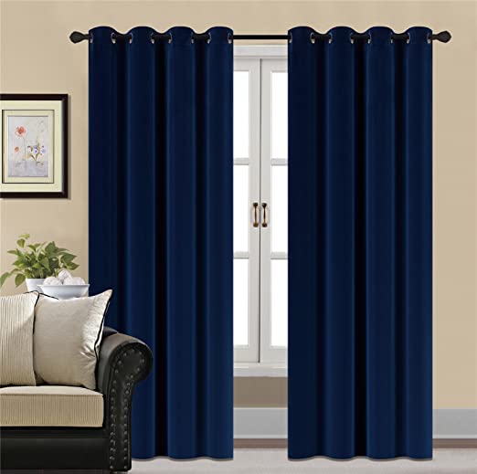 HCILY Velvet Blackout Curtains Thermal Insulated for Bedroom 2 Panels (W52 x L108, Blue)