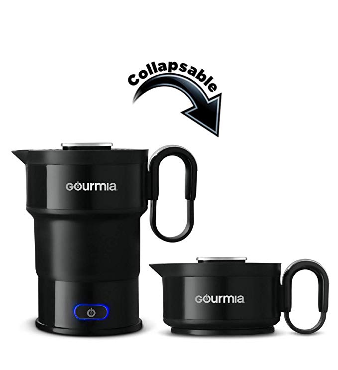 Gourmia GK348 Electric Collapsible Travel Kettle - Foldable & Portable - Fast Boil - Easy Storage - Water Heater For Coffee, Tea & More - Food Grade Silicone - Boil Dry Protection -20 oz capacity - Black