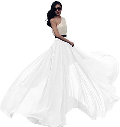 Urban CoCo Women's Summer Chiffon Mopping Floor Length Big Hem Solid Beach Maxi Skirt