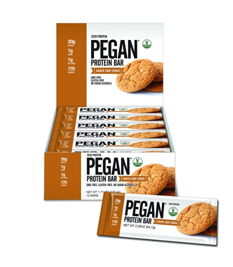 Pegan® Protein Bar (Ginger Snap Cookie) 12 Bars (20g Organic Pumpkin Seed Protein) (Vegan/Paleo)