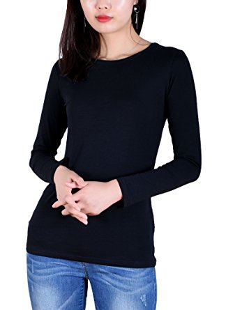 Women's Long Sleeve Fem Fit Essential Tee Crew Neck Plain Cotton Casual T Shirt