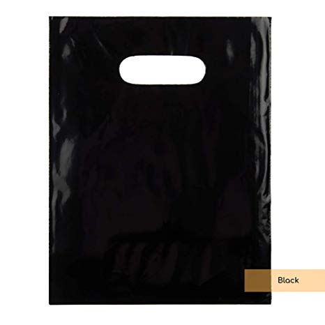 LDPE Solid Handle Bag | 100 Bags | Black | Merchandise Bag with Die Cut Handles Tear Resistant Strength | Perfect for Trade Shows, Retail, and More
