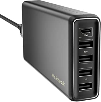 Nekteck 111W USB C Charger 5 Ports Multi USB Charger with 87W Power Delivery Port, for MacBook, USB C Laptops, iPad Pro, iPhone, Galaxy, and More