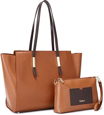 Kattee Genuine Leather Tote Purses and Handbags for Women, Shoulder Bags Crossbody Hobo 2pcs Purse Set