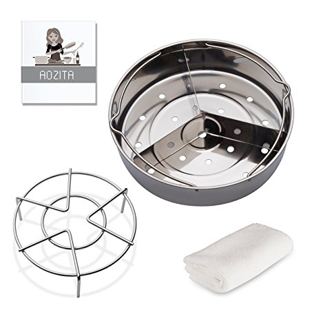 Aozita Steam Rack Basket Set with Removeable Dividers for Instant Pot and other 5/6/8 qt Pressure Cooker with Streaming Recipe and Cleaning Cloth