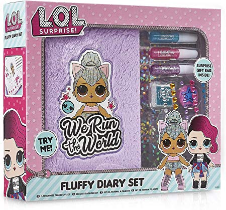 L.O.L. Surprise ! Girls Diary Journal | LOL Doll Kitty Queen Fluffy Diary Set For Girls With Plush Cover and Stickers | Journal Diaries and Stickers Set | Gift For Kids | Great Presents For Girls