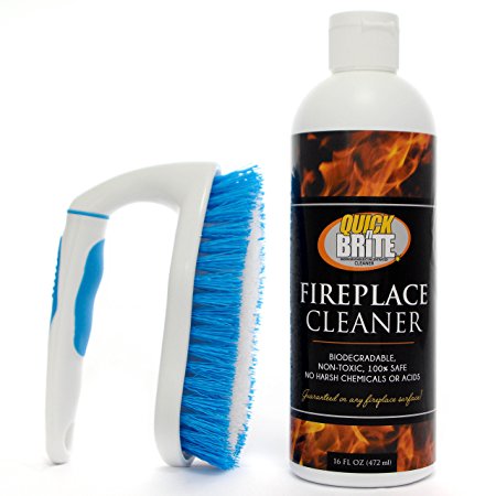 Fireplace Cleaner by Quick 'n Brite, 16 oz - Includes free brush; Non-toxic; Cleans glass, brick, tile, stone, river rock; Removes soot, smoke, creosote & more