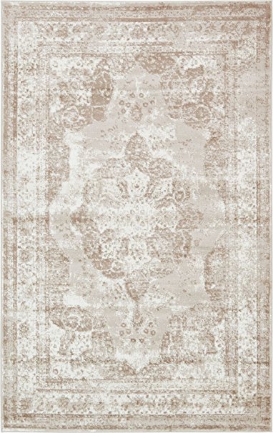 Traditional Persian Vintage Design Rug Beige Rug 4' 11 x 8' FT (244cm x 152cm) Sofia Area Rug Inspired Overdyed Distressed Fancy