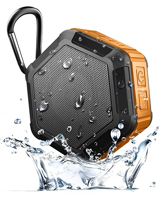 BEW Waterproof Portable Bluetooth Speaker for Outdoor or Shower (Orange)